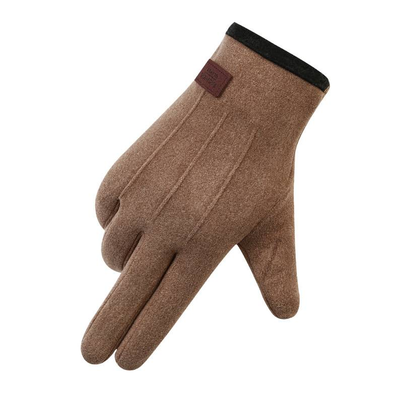 Warm Men Women Winter Rabbit Fleece Padded And Thickened Outdoor Riding Windproof Cold Three Line Touch Screen Gloves_voghion.com