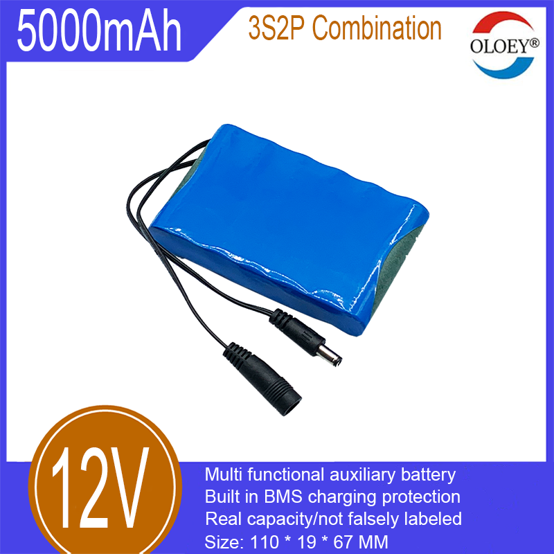 12V lityum iyon şarj edilebilir pil, 3S2P, 5000mAh, dahili BMS şarj koruması, dış mekan aydınlatması, bisiklet aydınlatma yardımı vb. için kullanılır_voghion.com