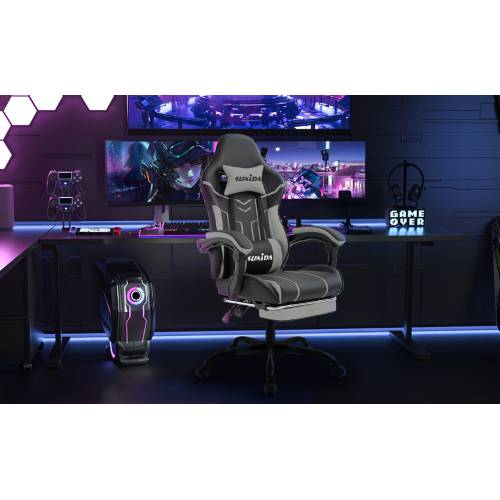 Sedia da gioco, schienale alto ergonomico con poggiapiedi, girevole a 360°, reclinazione regolabile, in similpelle, verde menta/giallo/nero, per gioco/ufficio/casa_voghion.com