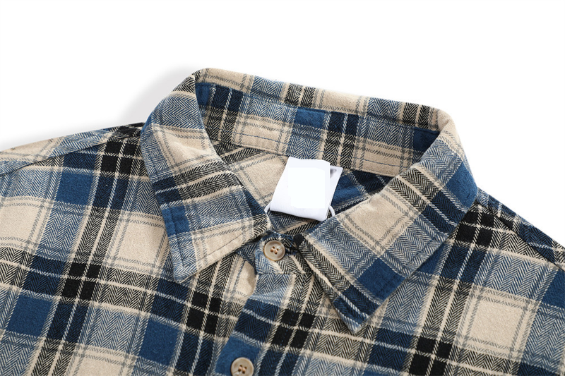 Herrenbekleidung, kontrastfarbenes Karo-Langarmhemd mit kontrastfarbenem Besatz, entspannte Passform, lässiges Streetwear-Hemd mit Knopfleiste im Used-Look für den Herbst_voghion.com