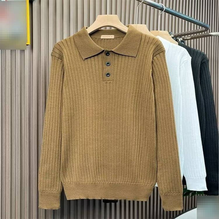 Polo a maniche lunghe da uomo, autunno e inverno, nuova tendenza, semplice, a righe, con risvolto, in maglia, per fitness muscolare_voghion.com