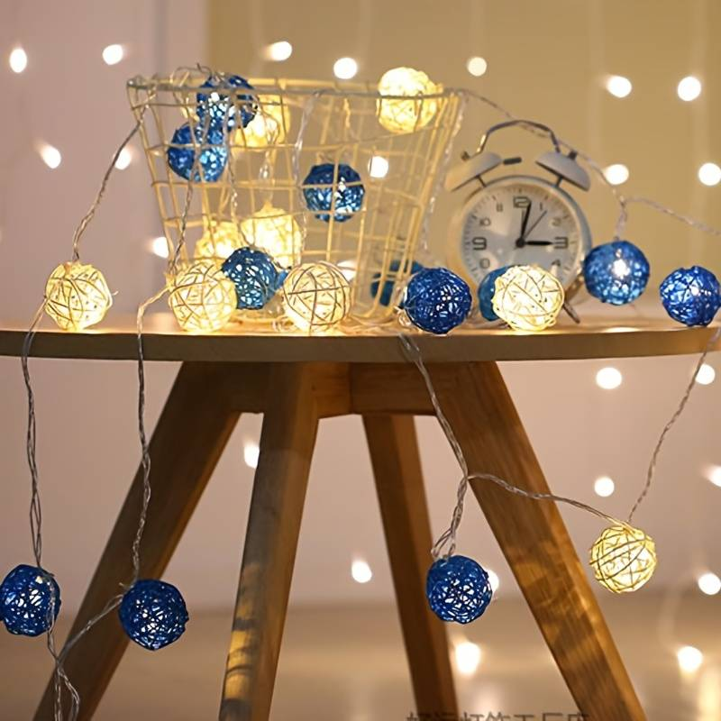 Luci a corda da 2 metri e 20 luci blu e bianche in rattan, per feste, Natale, Natale, luci decorative per esterni a batteria_voghion.com