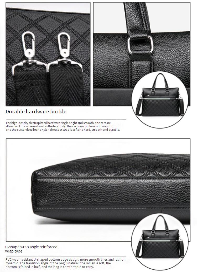 Premium PU Leather Crossbody Laptop Bag For Men - Stylish Business Briefcase With Diamond Quilted Pattern, Waterproof & Lightweight Design_voghion.com
