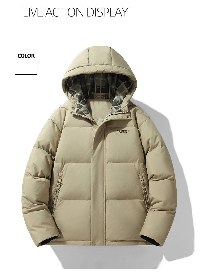 Herren-Winter-Daunenjacke mit Kapuze – Entendaunen mit 700er-Füllkraft, winddicht und kältebeständig, übergroße Passform, lässige Streetwear (Schwarz, Khaki)_voghion.com