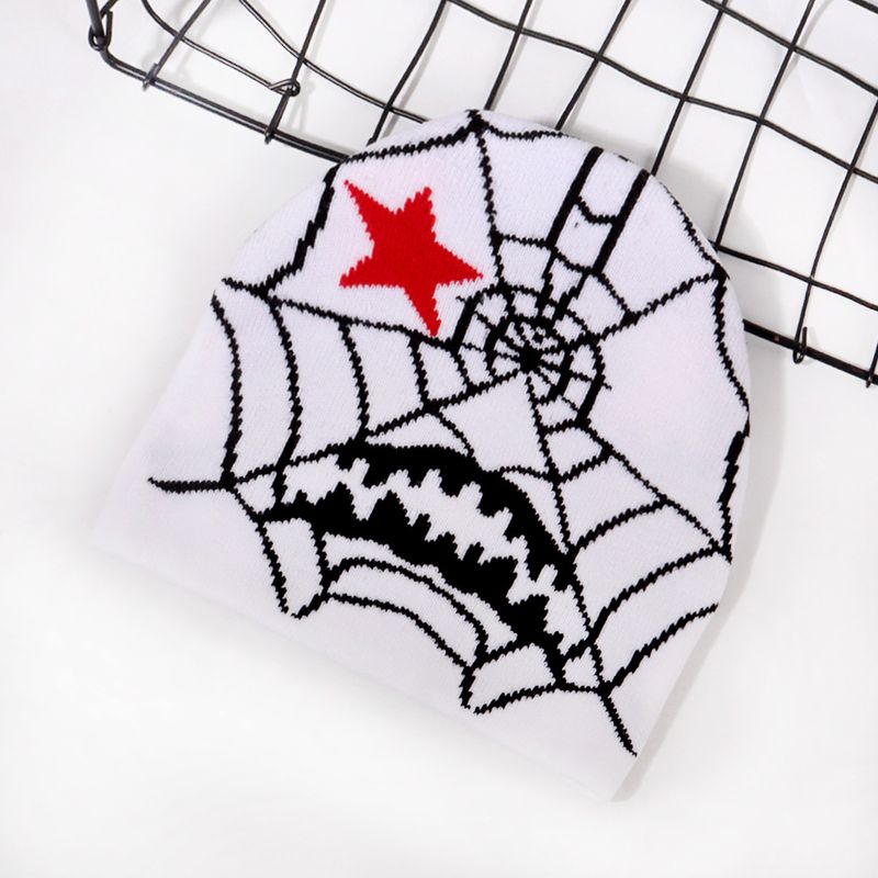 Gothic Spider Web Jacquard Knit Beanie - Trendy Unisex Winter Hat For Men & Women - Soft Acrylic Warm Skull Cap With Streetwear Style_voghion.com