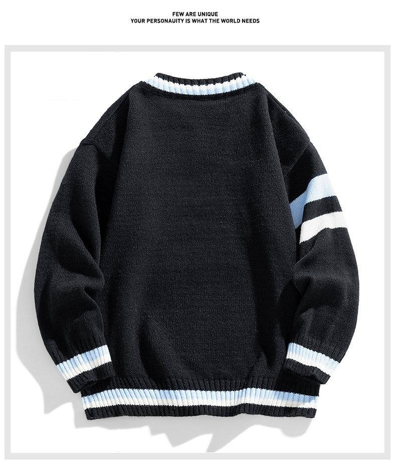 Maglione lavorato a maglia con scollo a V in stile retrò di Hong Kong – Pullover ampio in jacquard floreale per donna (beige, nero, blu) – Top oversize all'uncinetto_voghion.com