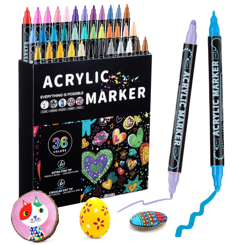 Dual-Tip Acrylic Markers For Kids - Vibrant Colors, Quick-Drying, Non-Toxic Art Supplies For Drawing, Sketching & DIY Crafts_voghion.com