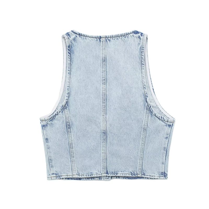 Summer New Women's Clothing Sleeveless V Neck Denim Vest High Waist Mini Skirt_voghion.com