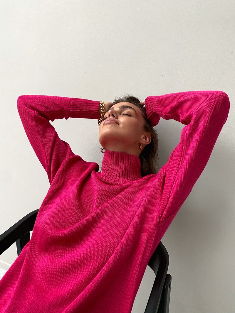 Damenbekleidung Dicker Strickpullover Winter Übergroßer Pullover mit hohem Halsausschnitt Warmes, gemütliches Tunika-Oberteil Lässige, lockere Passform, lange Ärmel_voghion.com