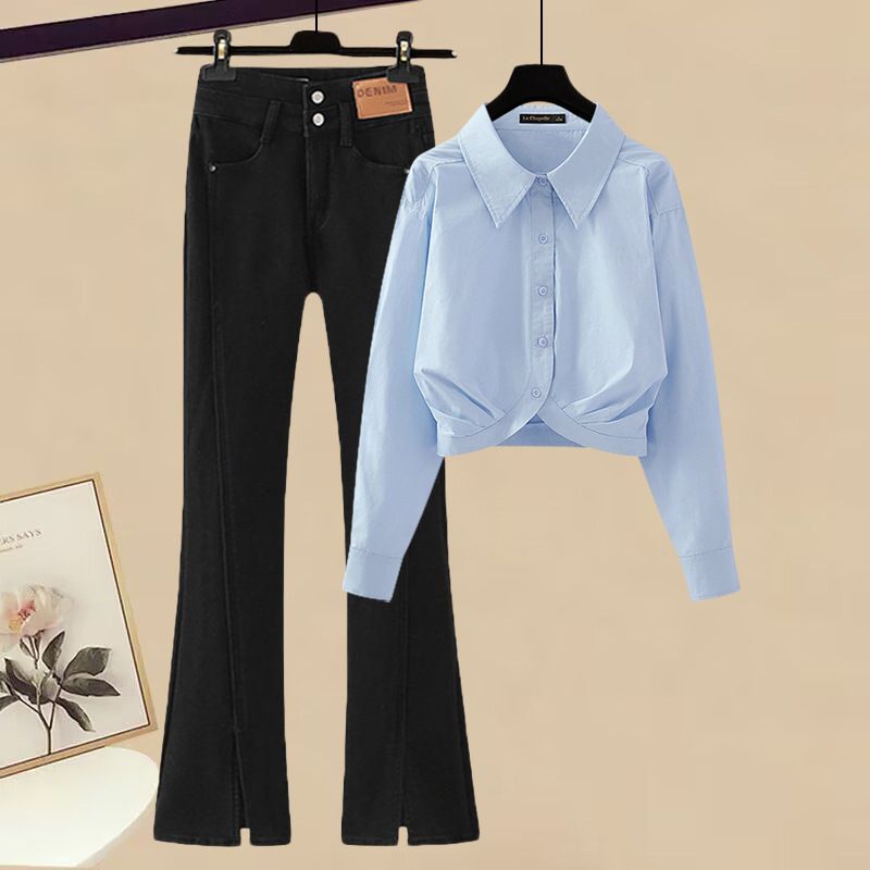 Roupas femininas, traje de duas peças para primavera quente, camisa redutora de idade, jeans com um conjunto completo de alta qualidade_voghion.com
