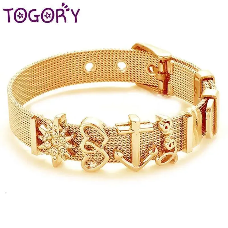 Fashion Stainless Steel For Woman Men Mesh Set Crystal Heart Anchor Charm Fine Bracelet Bangle Female Lover_voghion.com