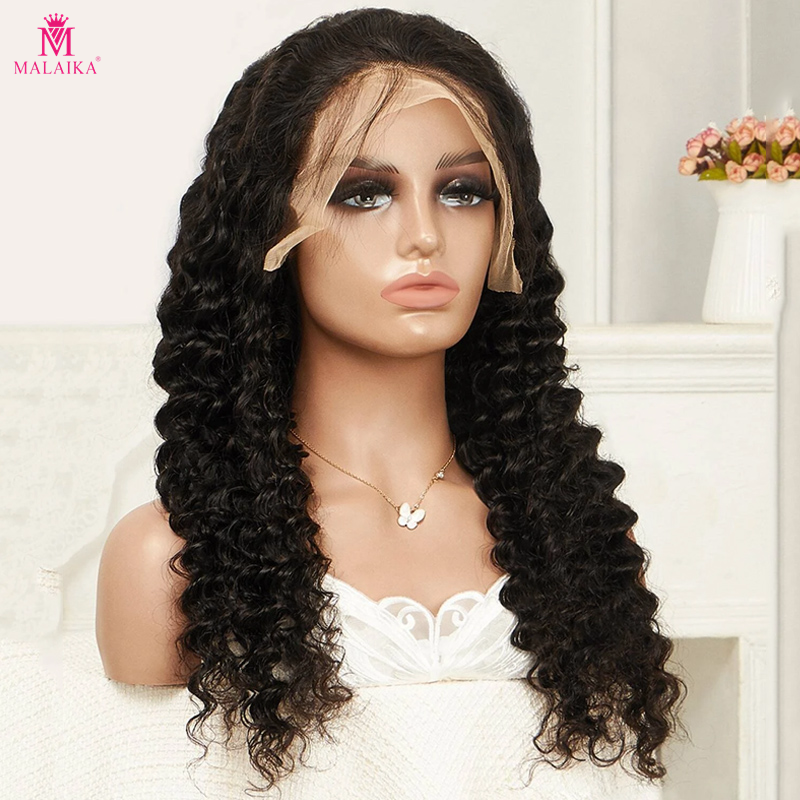 Cabello 180% Densidad Pelucas de encaje ondulado rizado Cabello humano Negro 13x4 24 pulgadas Pelucas onduladas profundas Color natural brasileño pre arrancado con cabello de bebé_voghion.com