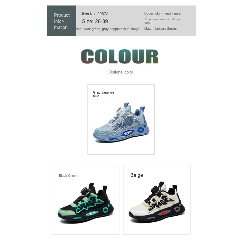 BOBDOG chaussures pour enfants chaussures de course printemps nouvelle maille respirant boutons rotatifs garçons chaussures de sport chaussures décontractées pour enfants._voghion.com