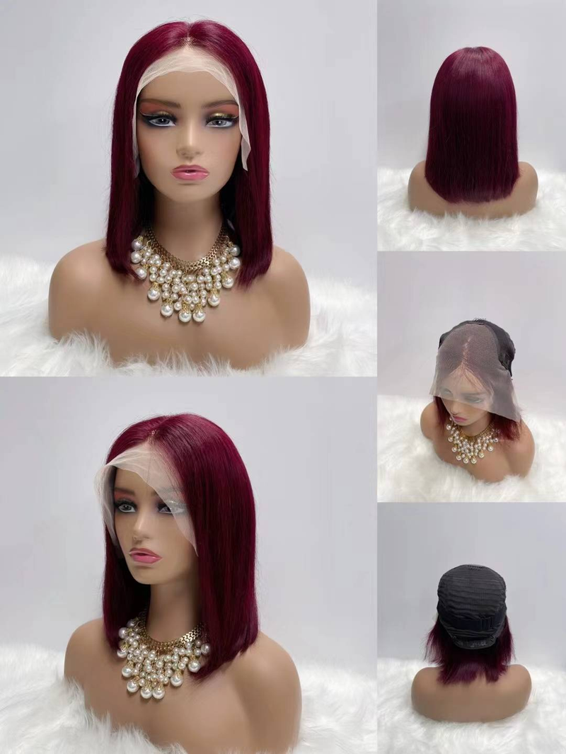 Bourgogne Bob Lace Frontal Perück 1B 99J Ombre Lace Front Perücke fir Fraen Kuerz Bob Lace Frontal Perücke 180% Mënschlech Hoer T-Part Perücke_voghion.com