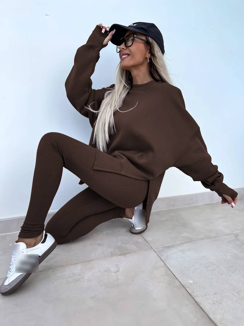 Abbigliamento da donna Autunno e inverno Tinta unita Maglione a maniche lunghe Giacca casual Tuta sportiva_voghion.com