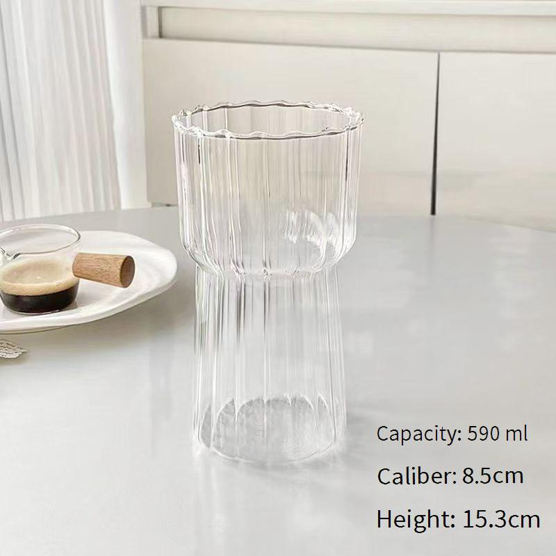 Coffeeware Striped Latte Coffee Cup Ins Style Glass Cup Home Water Cup Girls Ice Milk Cup Bamboo Juice Cup_voghion.com
