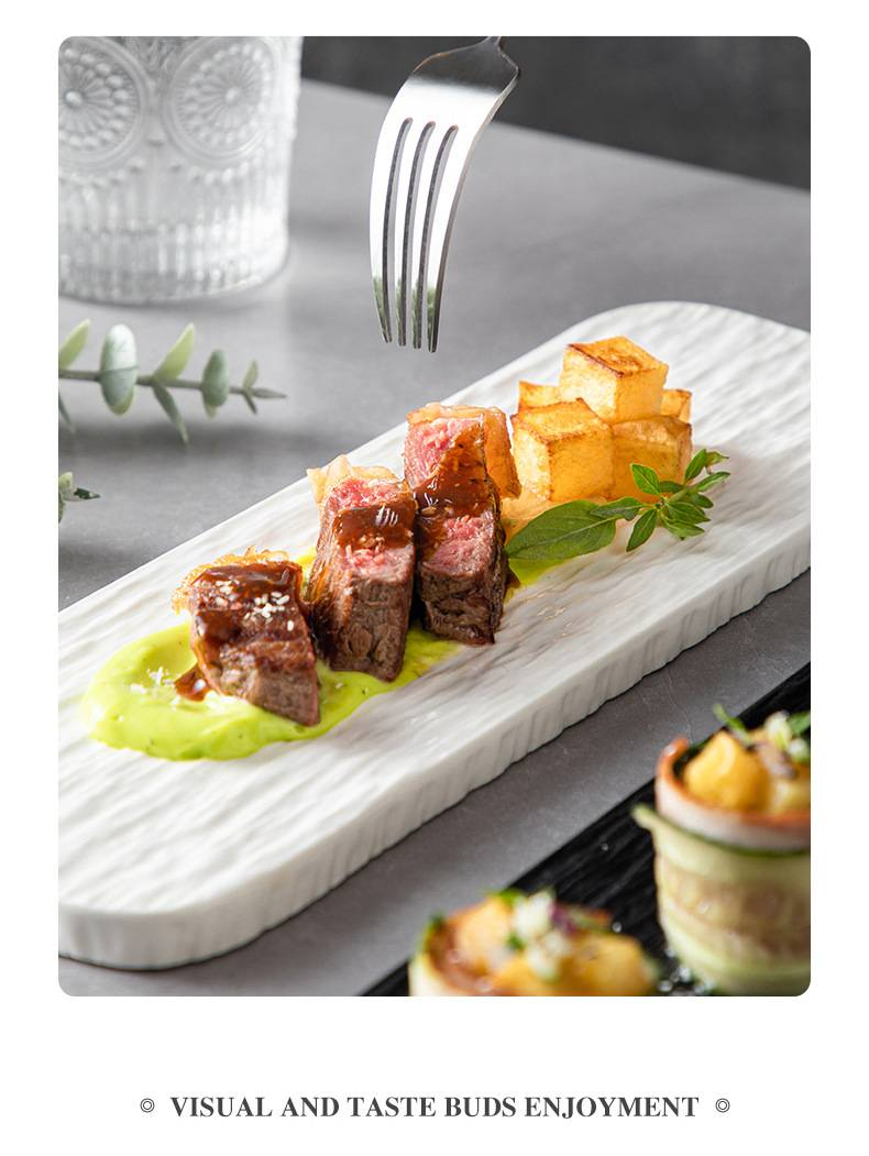 Rectangular Ceramic Sushi Platter - Elegant Serving Dish For Cake/Dessert/Restaurant Presentation_voghion.com