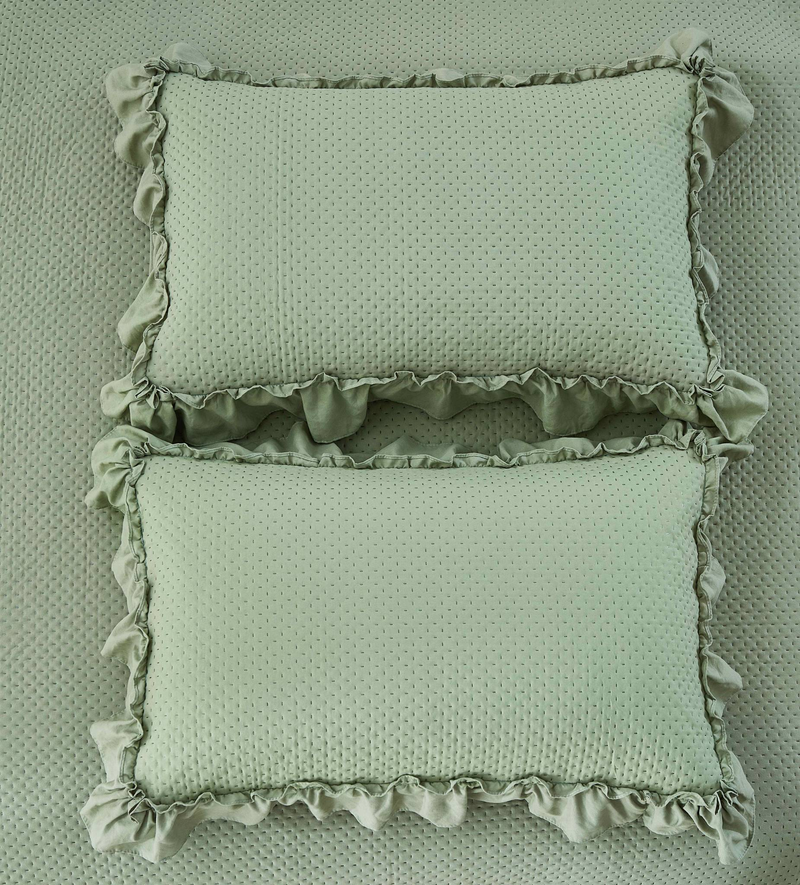CG33 Washed Cotton Ruffled Bed Cover Set, Suitable For Bedrooms And Living Rooms (1* Bedspread +2* Pillowcase, No Duvet Core Or Pillow Core)_voghion.com