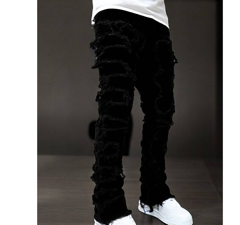 "Herrenjeans mit elastischem Patchwork-Schnitt und geradem Bein – Hellblau, Pink, Bläulich und Khaki (Größen S-XXL)"_voghion.com