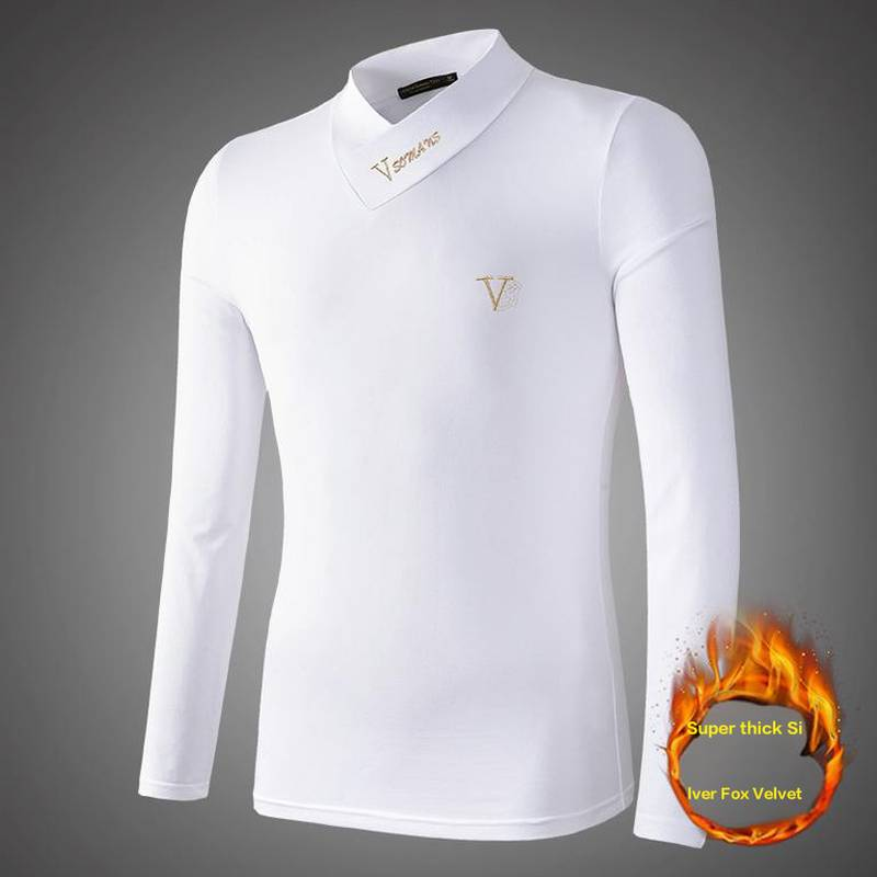 Men's Slim Fit Thermal Long Sleeve T-Shirt With Silver Fox Fleece Lining, V-Neck & Mid-Collar For Winter Warmth_voghion.com