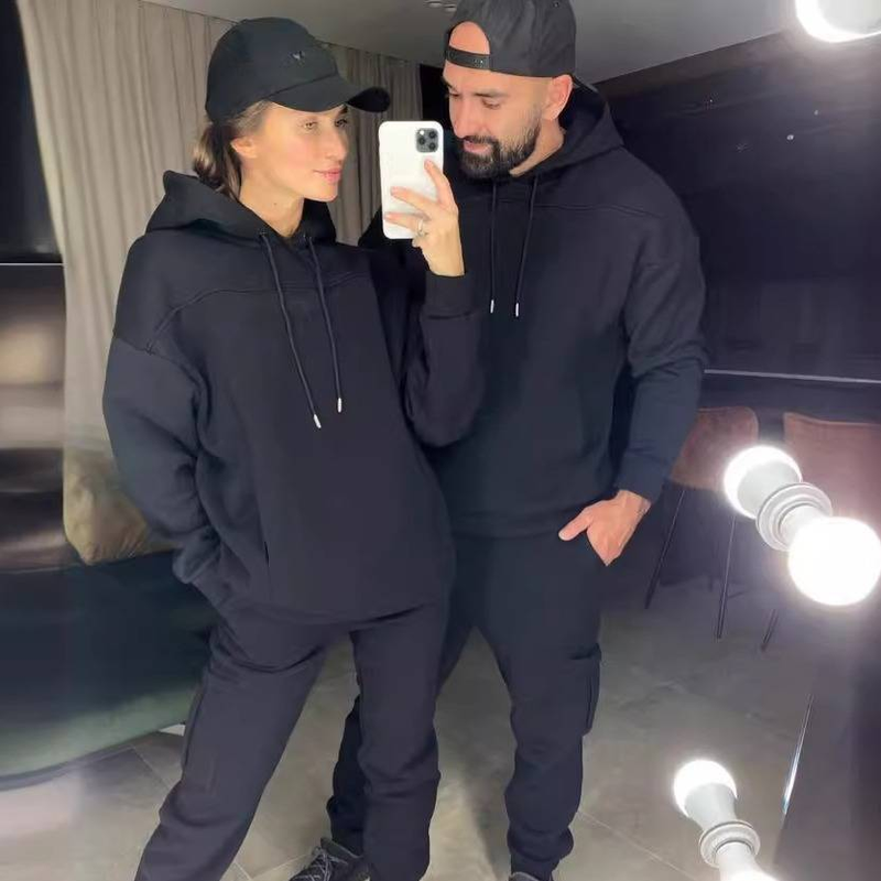Unisex Oversized Hoodie & Jogger Set (Streetwear Two-Piece, Breathable Polyester, Drop Shoulder, Black/Gray, S/M/L/XL, Gender-Neutral Fit)_voghion.com