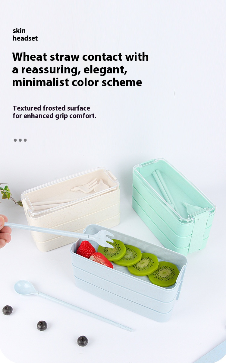 3-lagige Weizenstroh-Lunchbox mit Besteck – Umweltfreundlicher, wiederverwendbarer und stapelbarer Bento-Behälter_voghion.com