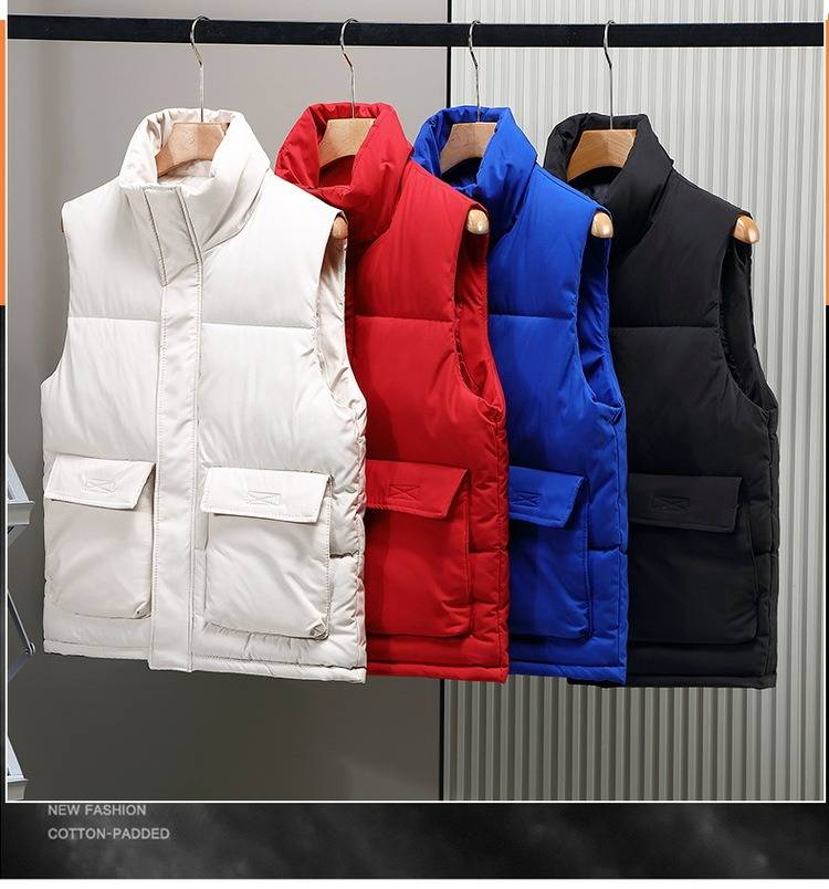 Leichte Steppweste für Herren mit Stehkragen, warme, wattierte, ärmellose Winterjacke für die Freizeit (Schwarz/Rot/Beige/Blau, Größen M-5XL)_voghion.com