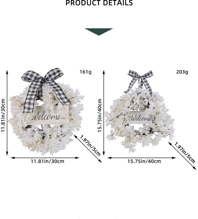 Adorno de puerta con corona primaveral – Decoración floral y lazo hecha a mano (Blanco, 40 cm) Para el hogar o eventos_voghion.com
