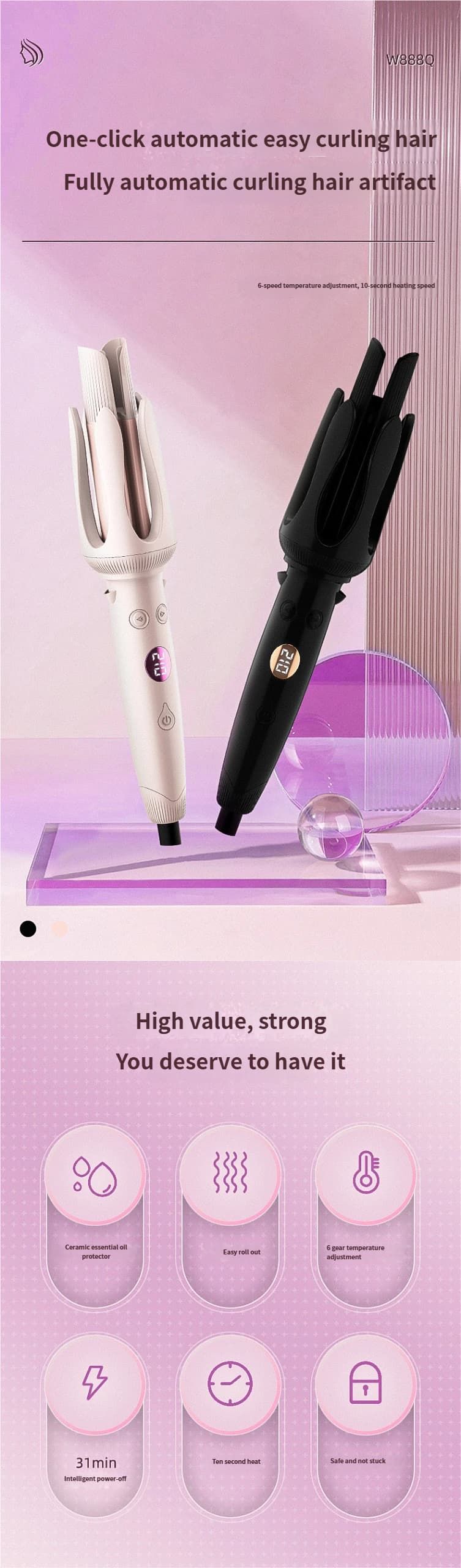 Ladies' Large Wavy Egg Roll Bar, Large Wool Roll, Fully Automatic Household Curling Iron, Temperature-adjustable Egg Curling Iron Plate_voghion.com