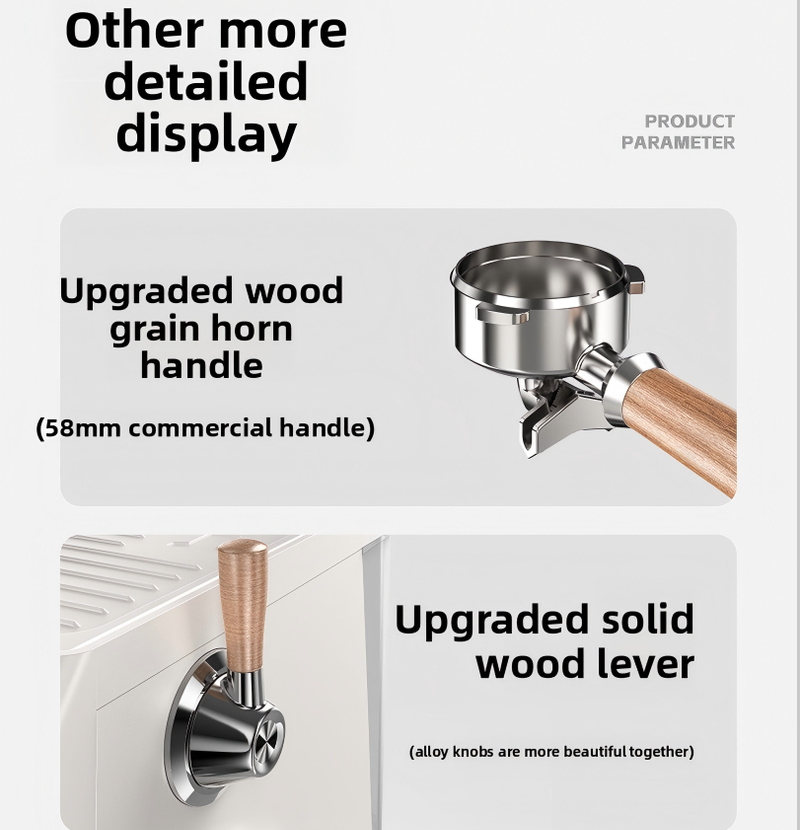 Moulin à café semi-automatique PSH7B-EU avec système à double chaudière (20 bars) - Marteau de broyage de 58 mm, réglage de la mouture sur 30 grains, réservoir à grains de 250 g, extraction double tasse_voghion.com