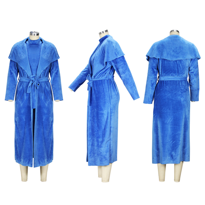 Women's clothing temperament dress and coat two-piece fashion loose long cardigan velvet suit_voghion.com