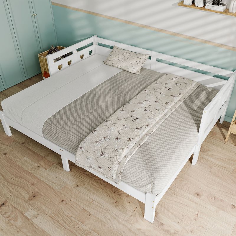 Tagesbett 90x200cm Ausziehbar, Massivkiefer, Mit Rollrost Herzform, Weiß_voghion.com