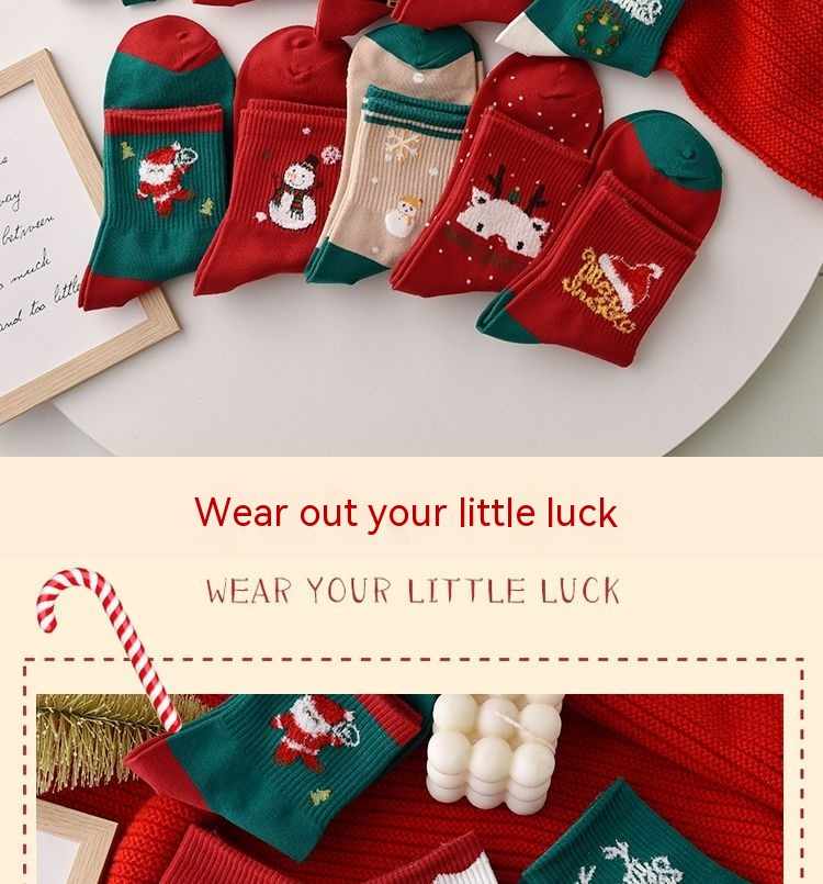 Meias infantis de Natal de comprimento médio, outono e inverno, meias vermelhas para o ano de origem, casais,_voghion.com