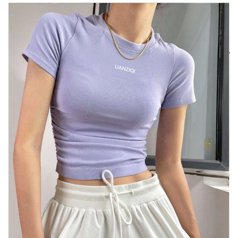 Maglietta sportiva a maniche corte da donna per yoga, asciugatura rapida e traspirante, per allenamento, pilates, spalle scoperte, moda dimagrante._voghion.com