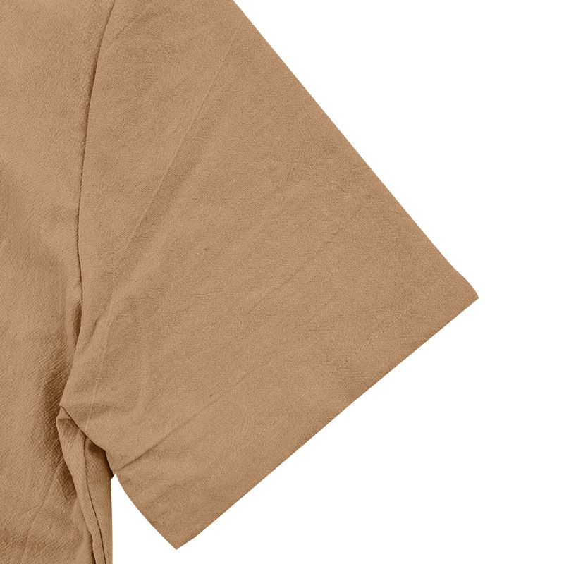 Camisa de lino de manga corta para hombre, nueva, de color liso, con cuello alto y bolsillo, holgada, informal_voghion.com