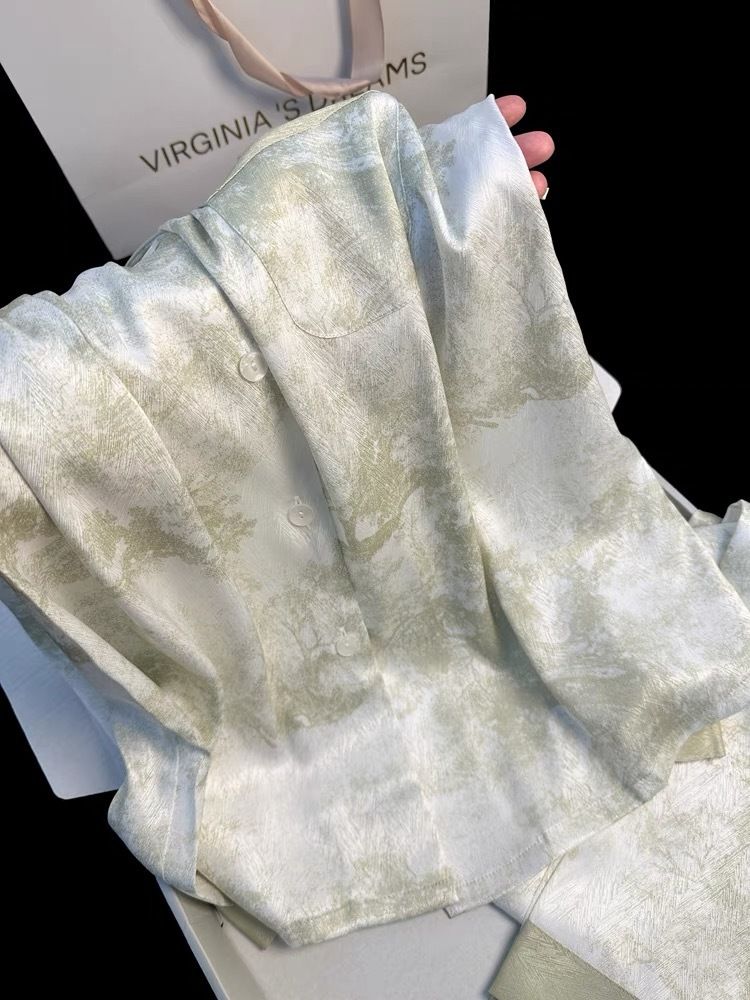 2025 Neue High-End-Nachtwäsche: Langarm-Dünnversion für Damen im Frühling und Herbst, zweiteiliges Heimkleidungsset aus Seide_voghion.com