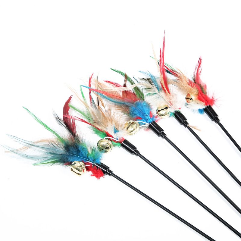 Juguete de varilla corta Yiwu Direct, palo de juguete para gatos con plumas de colores, sin embalaje_voghion.com