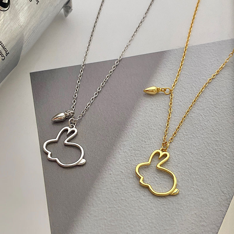 Sier Gold VENUS Collana con ciondolo a forma di coniglio carino di colore per le donne, ragazza, regalo per feste, gioielli di semplicità scavati_voghion.com
