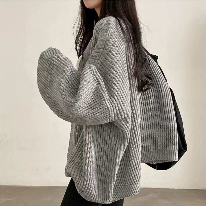 South Korea Chic Autumn Winter Age-Reducing Loose Casual Lazy Versatile Mid-Length Sweater Cardigan Women's Warm Coat_voghion.com