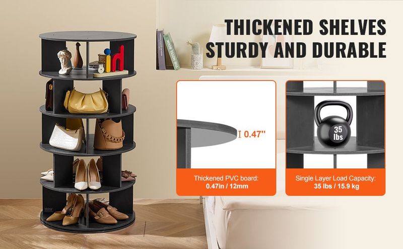 VEVOR 5 Tiers Rotating Shoe Rack Tower, 360°Spinning Shoe Display, Revolving Shoe Rack Storage Round Carousel, Lazy Susan Shoe Rack Organizer, Ideal For Bedroom, Living Room, Entryway, Black_voghion.com