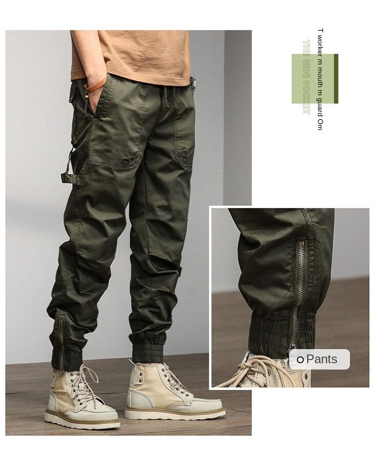 Summer new versatile simple fashion casual personality Japanese retro overalls trousers casual trousers sports outdoor leggings_voghion.com