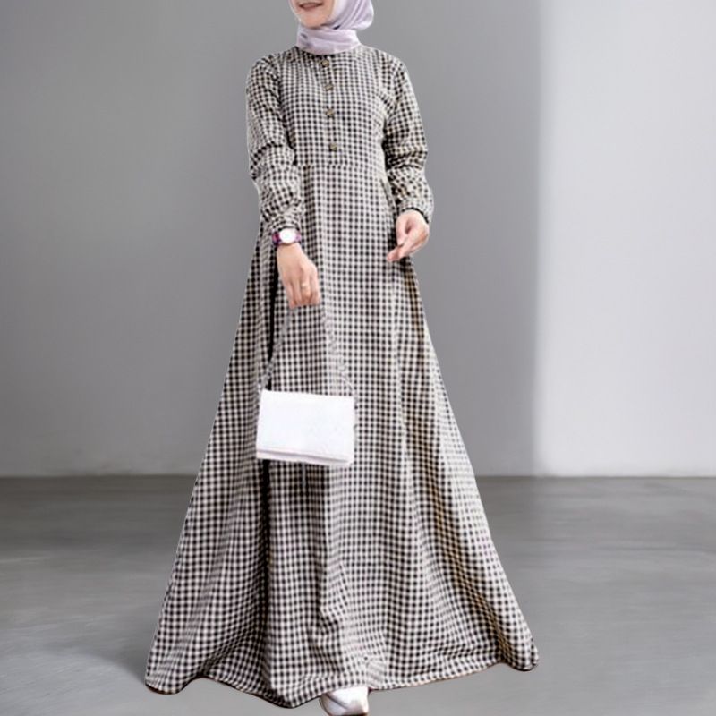 Abito da donna retrò a quadri taglie forti, abito gilet a quadri, abito elegante Dubai Medio Oriente_voghion.com