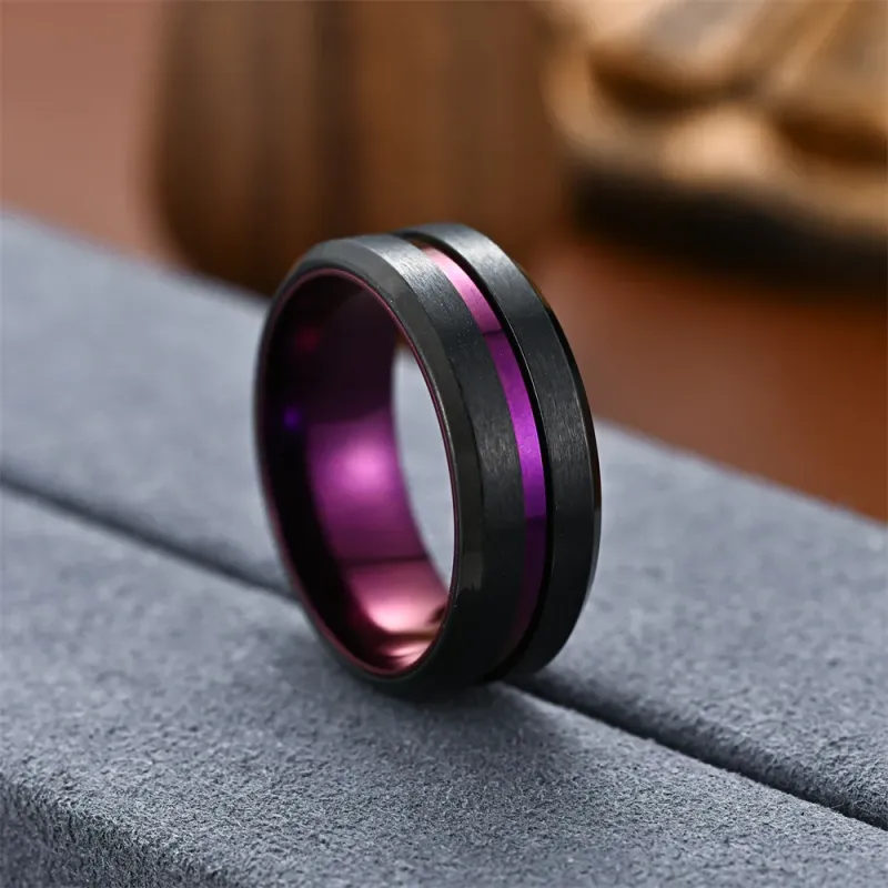 Heiße verkäufe Neue Mode 8mm Edelstahl für Frauen Schwarz Lila Nut Männer Versprechen Ringe 반지 Hochzeit Partei Schmuck Кольца_voghion.com