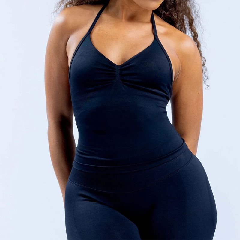 High Elasticity Full Gloss Nylon Seamless Halter Sports With Chest Pads And Beautiful Back Yoga Vest_voghion.com