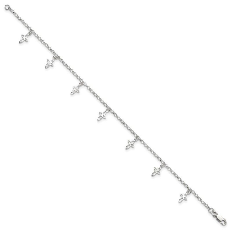 Sterling Silver 9 In Cross Anklet_voghion.com