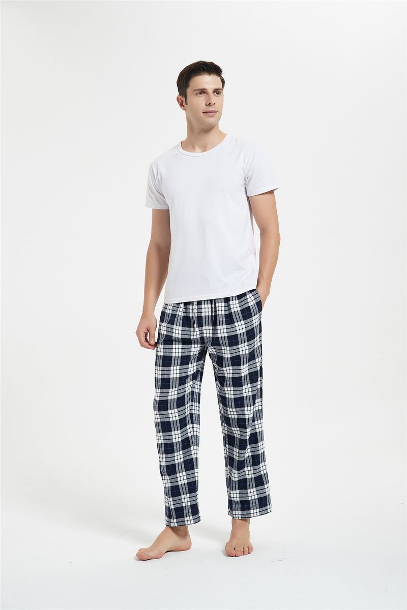 Underwear & Sleepwears Winter Flannel Sleep Pants - Soft Cotton Lounge Pajama Bottoms With Elastic Waist, Warm & Comfortable, Blue Checkered (S-XXL)_voghion.com