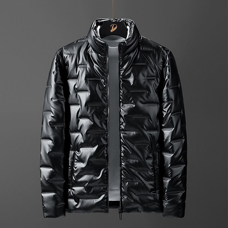 PU leather winter new shiny fashionable embossed men's windproof and warm cotton jacket men_voghion.com
