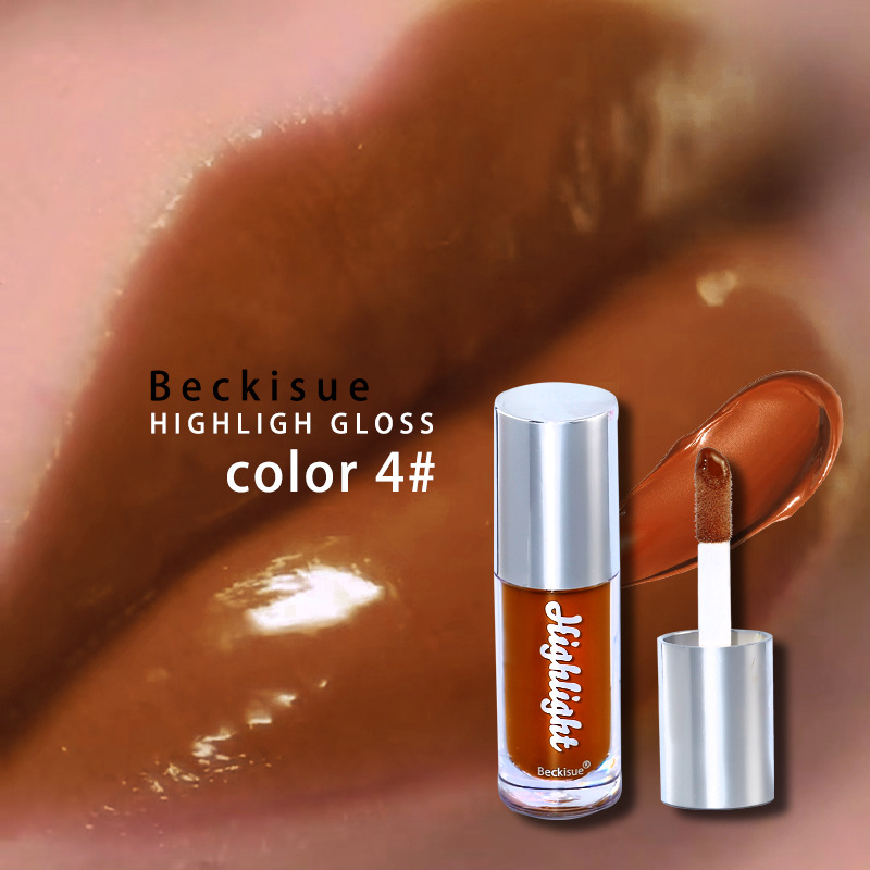Nude-Creme-Textur, satte Farbe, Highlight-Spiegel, Highlight-Lipglasur, Lipgloss mit Wasserlicht._voghion.com