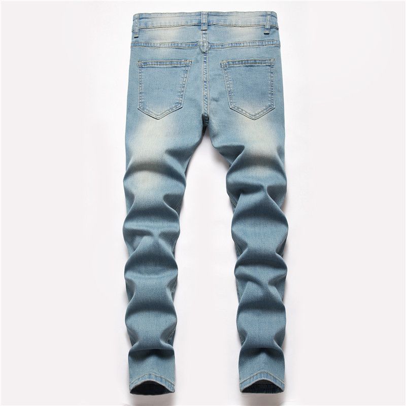 Kinderbekleidung Jungenjeans Gerade geschnittene zerrissene Hose Stretchjeans_voghion.com