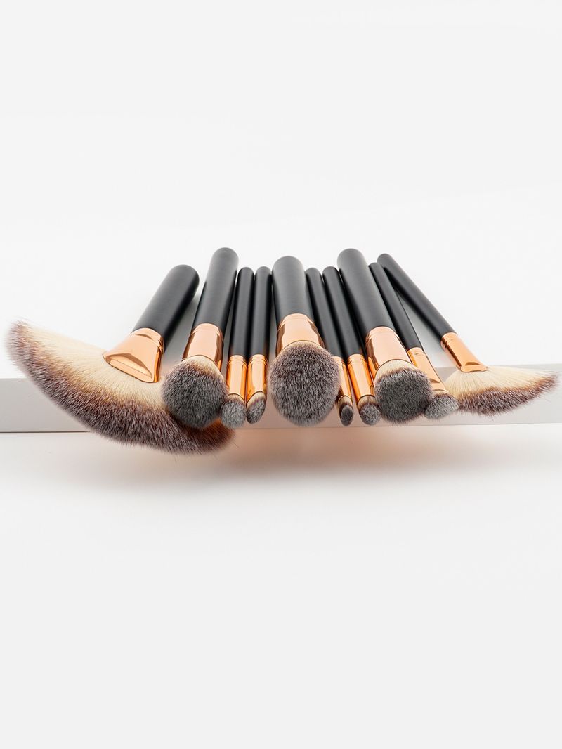Conjunto de 10 pincéis de maquiagem para cabelo preto de quatro cores_voghion.com